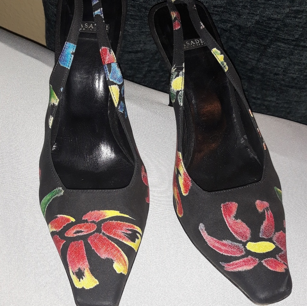 CASADEI ITALY STILETTO SLINGBACK PUMPS DAISY RETRO